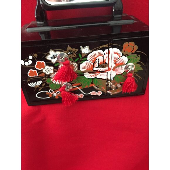 Vintage Handmade Black Lacquer Miniature Dollhouse Dresser With Folding Mirror - Picture 2 of 3